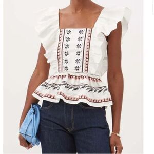 LUG VON SIGA Jade Peplum-Hem Floral Embroidered Top
